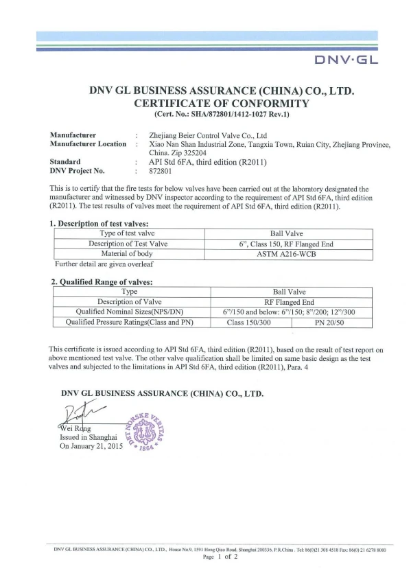 dnv api 6fa certified ball valves