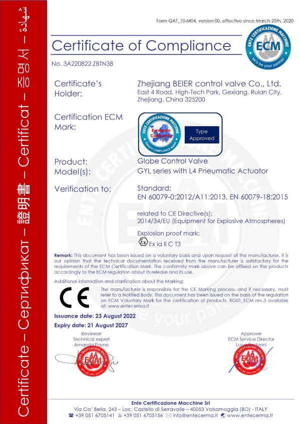 ecm atex certified (ce) explosion proof valves
