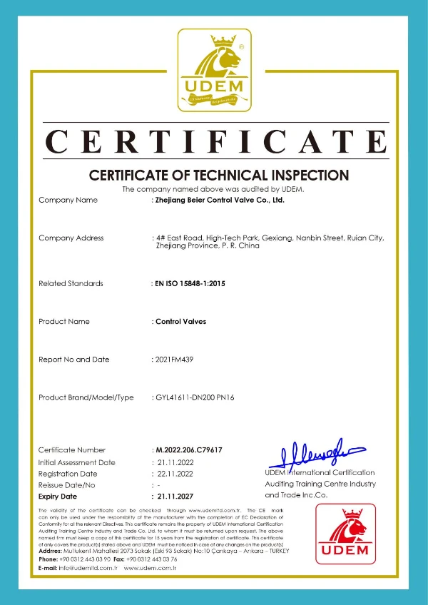 en iso 15848 1 certified low emission control valves