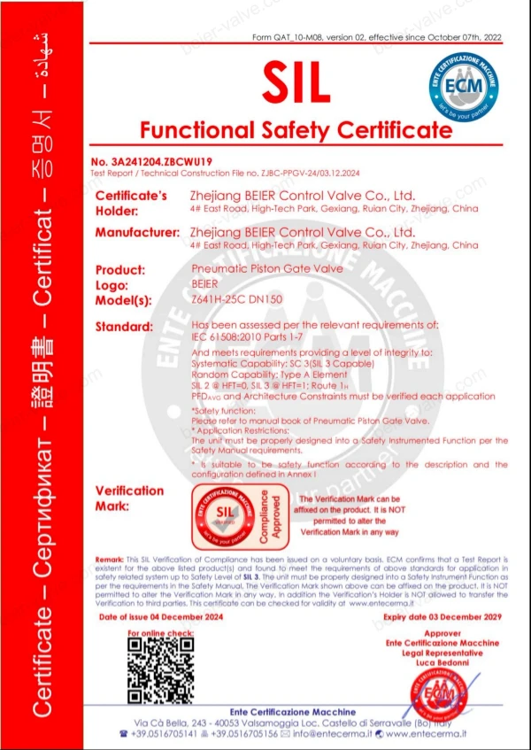 ecm sil3 certified gate valves