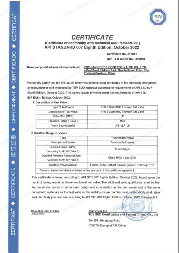 tÜv api 607 certified ball valves