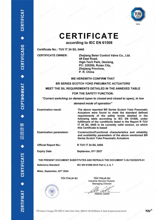 tÜv sil3 certified valve actuator iec en61508